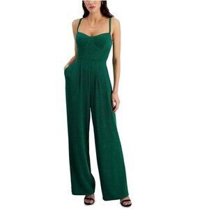 Rachel Rachel Roy Women's Green Metallic Serena Pleated Corset Jumpsuit Size L